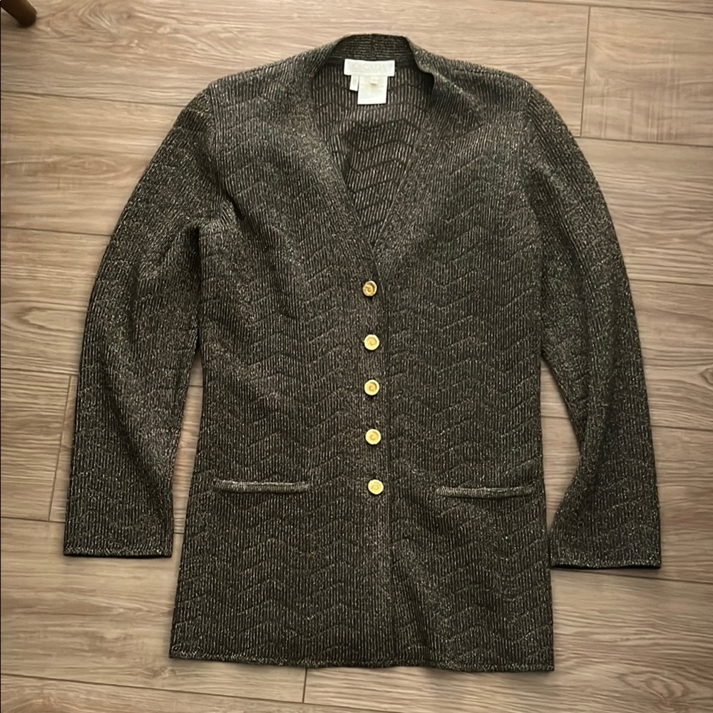 Vintage Escada brown and gold metallic thread cardigan